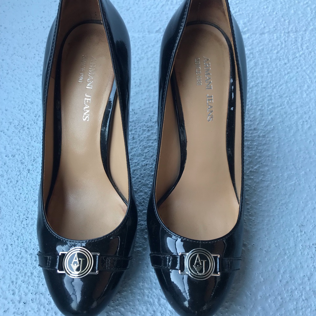 Armani Jeans Black Heels With Silver Detail, Size 35